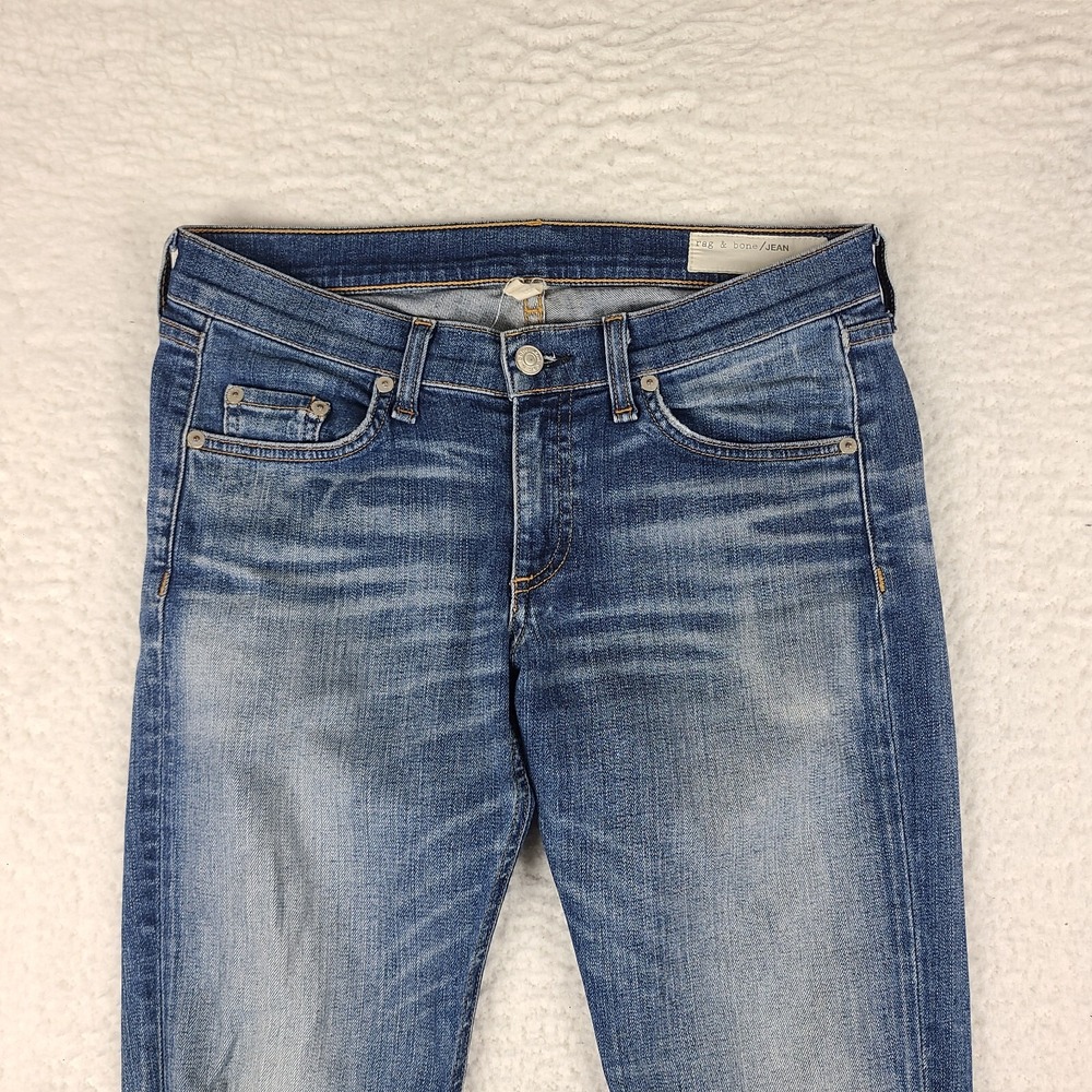 Rag Bone Jeans Womens 27 Skinny Distress‎ Little Five Medium Wash Blue - Picture 3 of 14